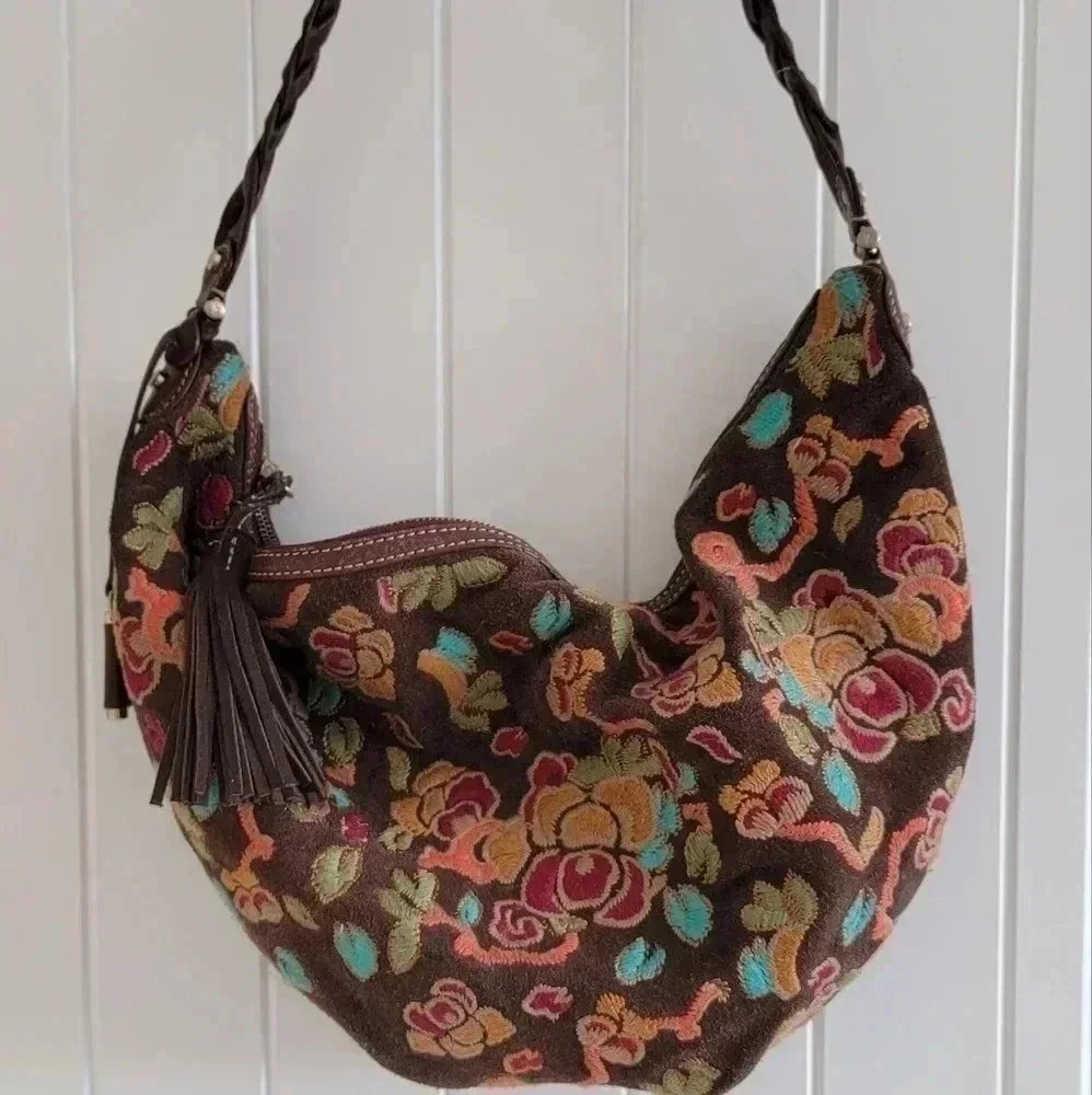 Liz Claiborne Leather Suede Floral Banana bag 🌺🦋🌸✌️ - Picture 2 of 6